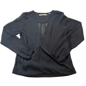 GUESS Sheer Black Longsleeve Wrap Top‎ Polka Dot Small